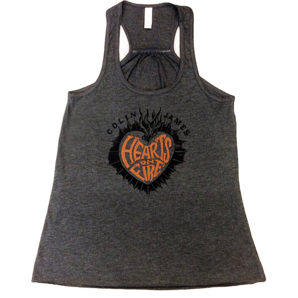 Charcoal Grey Hearts on Fire Women's Tank Top